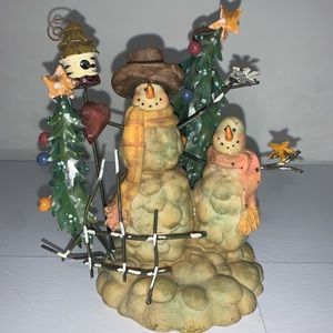 Vintage 7" Holiday Snowman Figures Christmas Trees Display (Heavy)